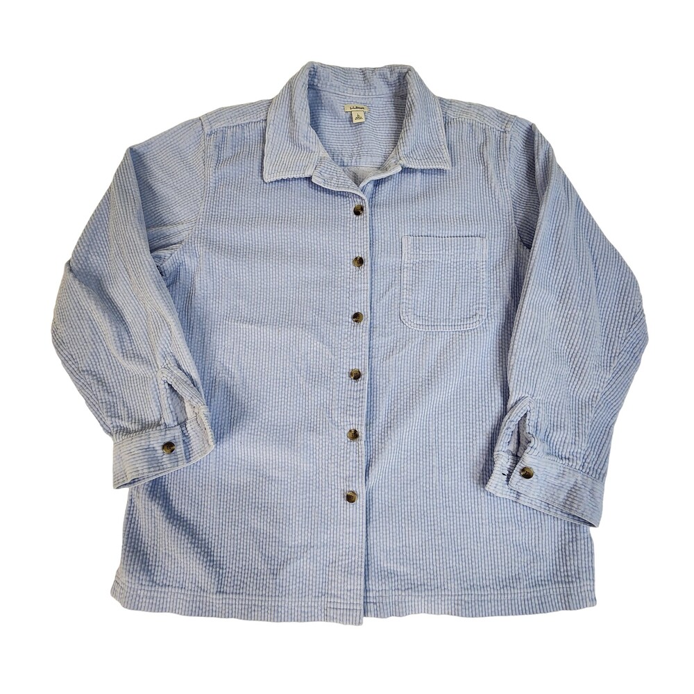 LL Bean Blue Comfort Corduroy Relaxed Thick Cotton Shacket Shirt Large #1367